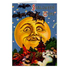 Vintage Halloween-Mond und Hexen
