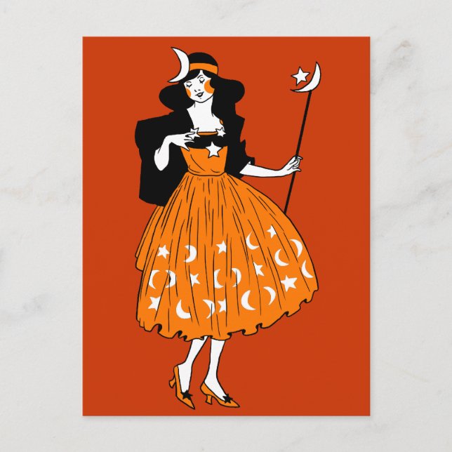 Vintage Halloween-Mondschein-Fee Postkarte (Vorderseite)