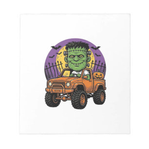Vintage Halloween Monster Truck Kürbis-Shirt_1 Notizblock