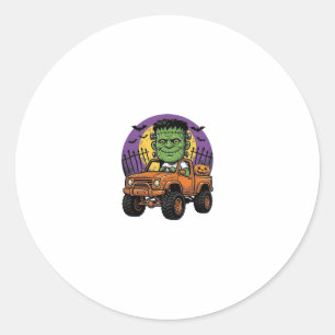 Vintage-Halloween-Monster-Truck-Kürbis-Shirt_1 Runder Aufkleber