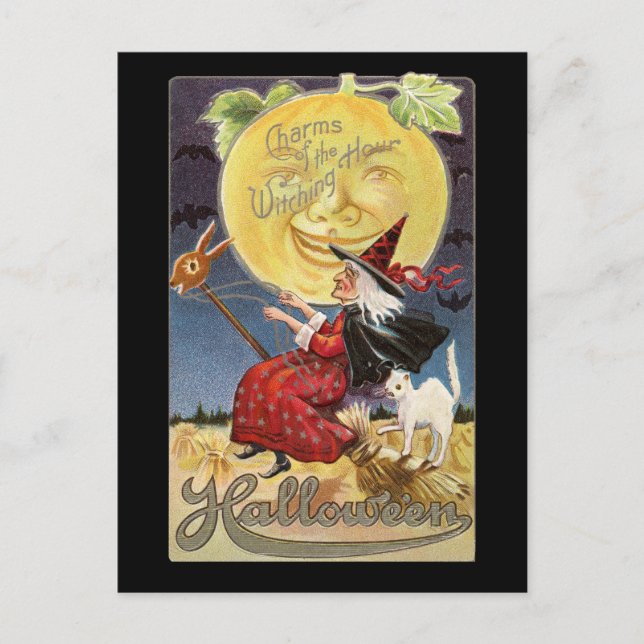 Vintage Halloween-Moon-Postkarte Postkarte (Vorderseite)