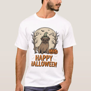 Vintage-Halloween-Mops-Hund-Hexenhut-Shirt-Design_ T-Shirt