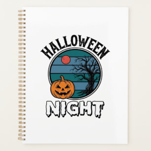 Vintage-Halloween-Nacht-Kürbisbaum-Shirt-Design_ Planer