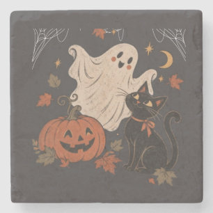 Vintage-Halloween-Nacht mit Kürbis und Geist Steinuntersetzer