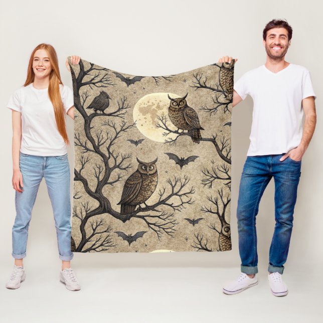 Vintage Halloween Owls & Moon Fleecedecke (Beispiel)
