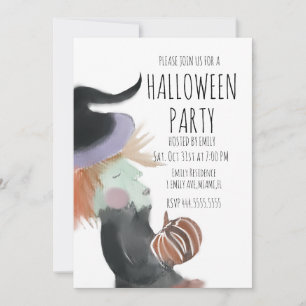 Vintage-Halloween-Party-Aquarell-Hexe-Kürbis Einladung