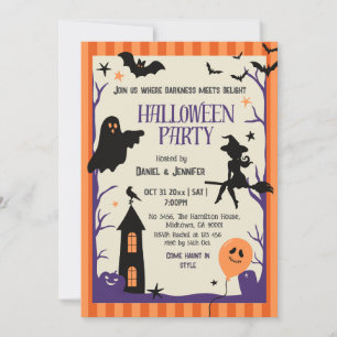 Vintage Halloween-Party Hexe Geist Fledermaus Grus Einladung