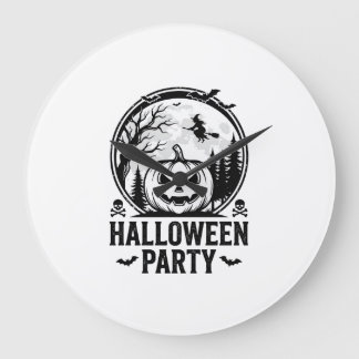 Vintage-Halloween-Party-Kürbis-Hexe-Shirt-Design Große Wanduhr
