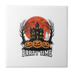 Vintage-Halloween-Party-Time-Geist-Kürbis-Shirt_1 Fliese