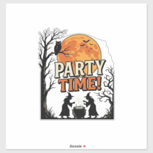 Vintage-Halloween-Party-Time-Hexenkessel-Shirt_ Aufkleber