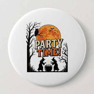 Vintage-Halloween-Party-Time-Hexenkessel-Shirt_ Button