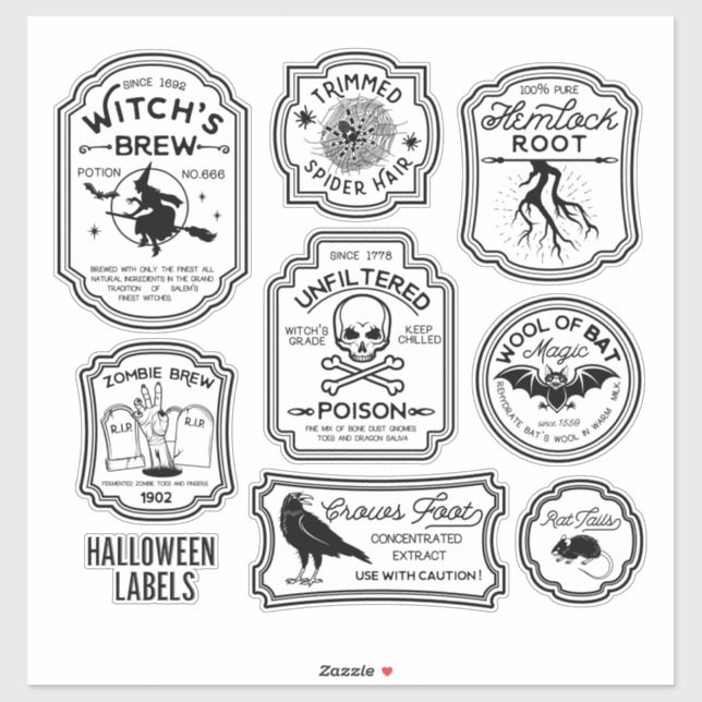 Vintage Halloween Potion Label Set (Blatt)