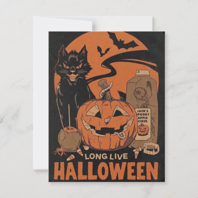 Vintage Halloween Pumpkin Black Cat Feiertagskarte (Vorderseite)