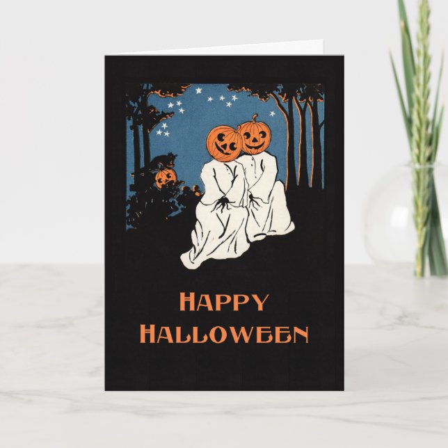 Vintage Halloween Pumpkin Couple Grußkarte Karte (Vorderseite)