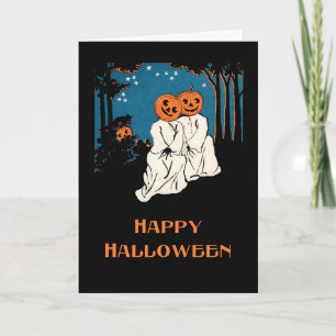 Vintage Halloween Pumpkin Couple Grußkarte Karte