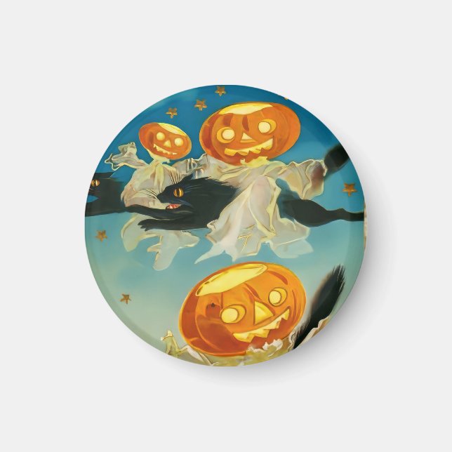 Vintage Halloween Pumpkin-Geister und Schwarze Kat Magnet (Vorne)