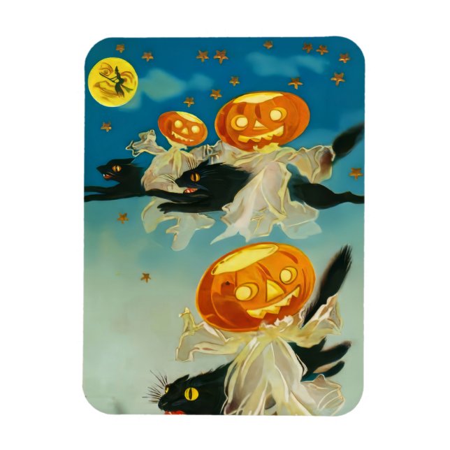 Vintage Halloween Pumpkin-Geister und Schwarze Kat Magnet (Vertikal)
