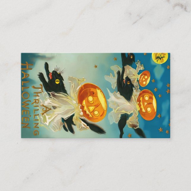 Vintage Halloween Pumpkin-Geister und Schwarze Kat Platzkarte (Vorderseite)