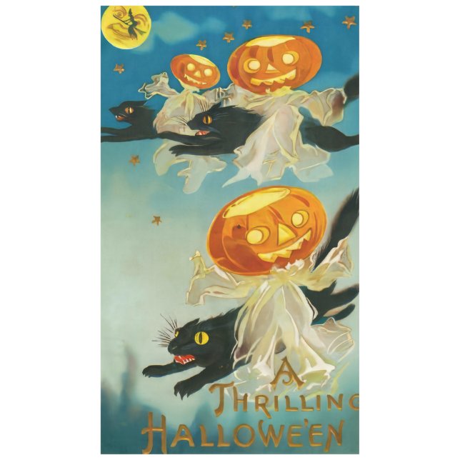 Vintage Halloween Pumpkin-Geister und Schwarze Kat Tischdecke (Vorderseite)