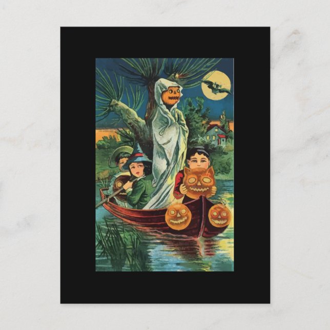 Vintage Halloween Pumpkin Ghost Postcard Postkarte (Vorderseite)