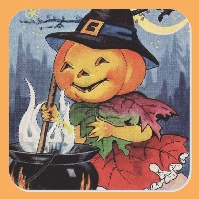 Vintage Halloween Pumpkin-Hexenkopfklemme Quadratischer Aufkleber (Von Creator hochgeladen)