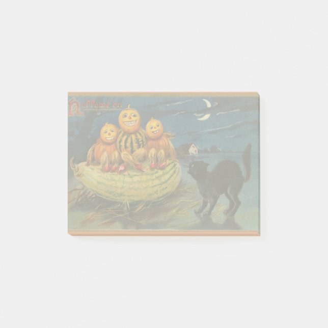 Vintage Halloween Pumpkins Black Cat Post-it Klebezettel (Vorderseite)