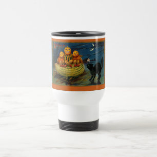 Vintage Halloween Pumpkins Black Cat Reisebecher
