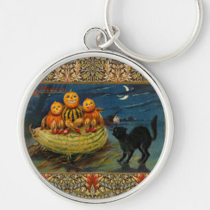Vintage Halloween Pumpkins Black Cat Schlüsselanhänger