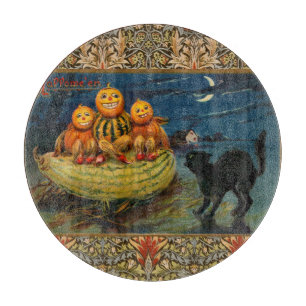 Vintage Halloween Pumpkins Black Cat Schneidebrett
