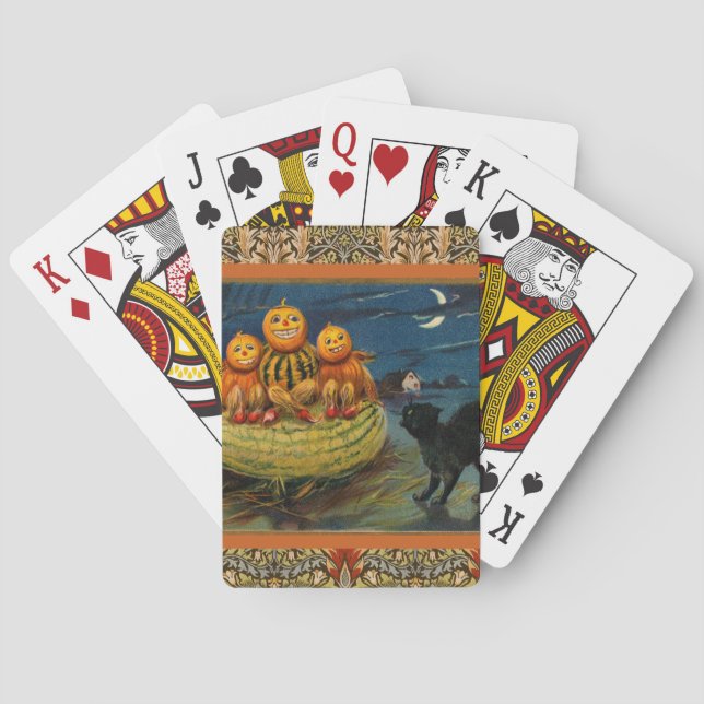 Vintage Halloween Pumpkins Black Cat Spielkarten (Rückseite)