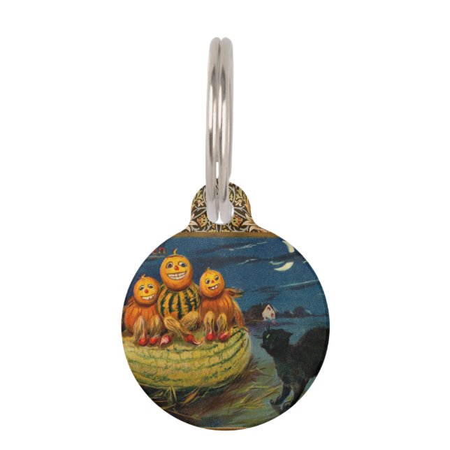 Vintage Halloween Pumpkins Black Cat Tiermarke (Vorderseite)