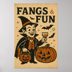 Vintage-Halloween-Reißzähne und Spaß Poster