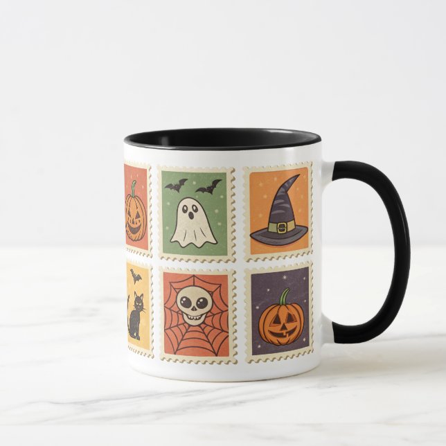 Vintage Halloween Retro-Briefmarke Tasse (Rechts)