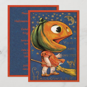 Vintage-Halloween, Riesenkürbiskopf-Kostüm Einladung