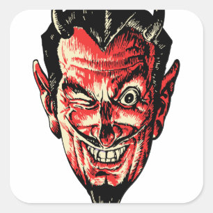 Vintage-Halloween-Rot-Teufelskopf Quadratischer Aufkleber
