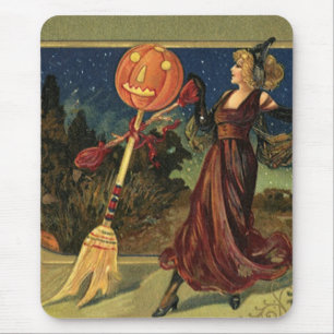 Vintage Halloween, schöne tanzende Hexe Mousepad