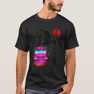 Vintage Halloween schwarze Katze Hexe Mond Rosa Sc T-Shirt