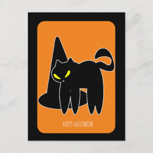 Vintage-Halloween-Schwarze-Katze-Hexe Postkarte