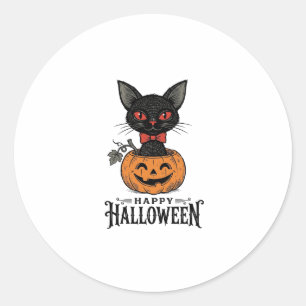 Vintage-Halloween-Schwarze-Katze-Kürbis-Shirt-Desi Runder Aufkleber