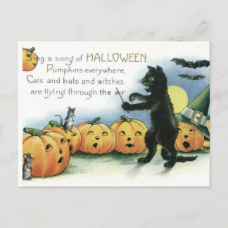 Vintage-Halloween-Schwarze-Katze-Mäuse-Maus-Postka Postkarte