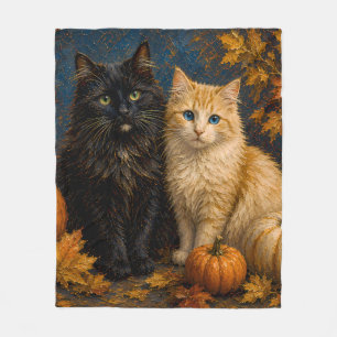 Vintage-Halloween-Schwarze Katze & Orange Katze Fleecedecke