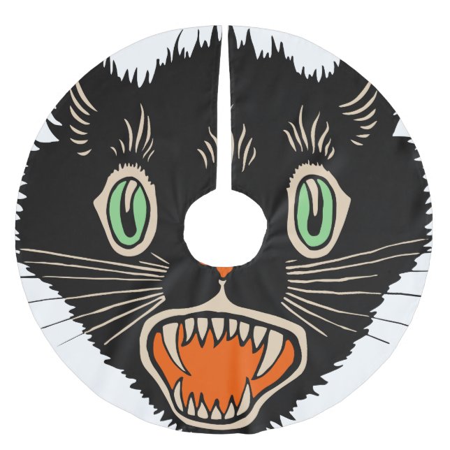 Vintage Halloween-Schwarze Katze Polyester Weihnachtsbaumdecke (Vorderseite)