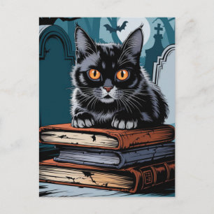 Vintage Halloween schwarze Katze Postkarte