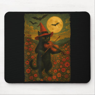 Vintage Halloween schwarze Katze spielt Violine in Mousepad