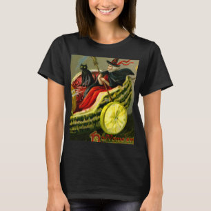 Vintage Halloween schwarze Katze und Hexe T-Shirt