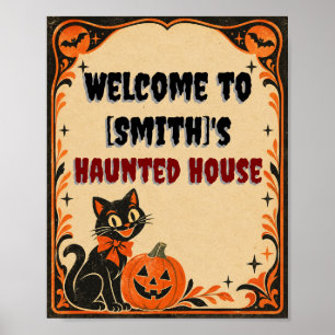 Vintage Halloween schwarze Katze und Kürbis Poster