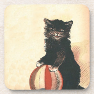 Vintage HALLOWEEN schwarze Katze Untersetzer