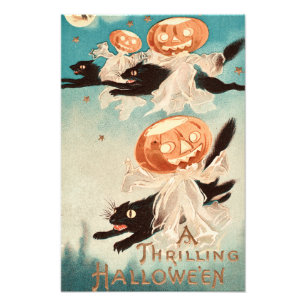 Vintage Halloween Schwarze Katzen Fotodruck