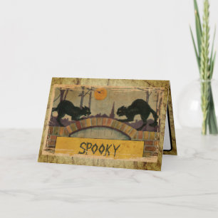 Vintage Halloween schwarze Katzen gruselig Karte
