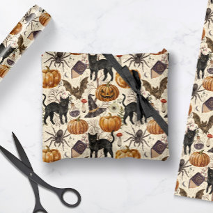 Vintage-Halloween-Schwarze Katzen & Kürbisse Geschenkpapier